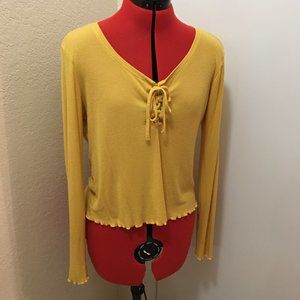 TOOK TO CONSIGNMENT STORE Hippie Rose Goldenrod Lace-Up Ribbed Top